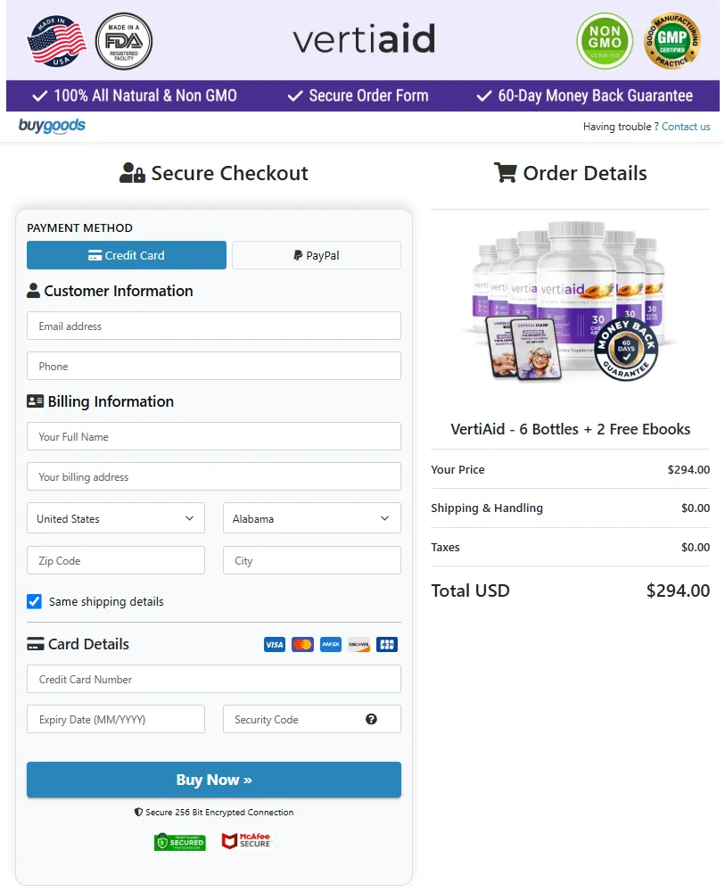 The  Longevity Activator Checkout Page